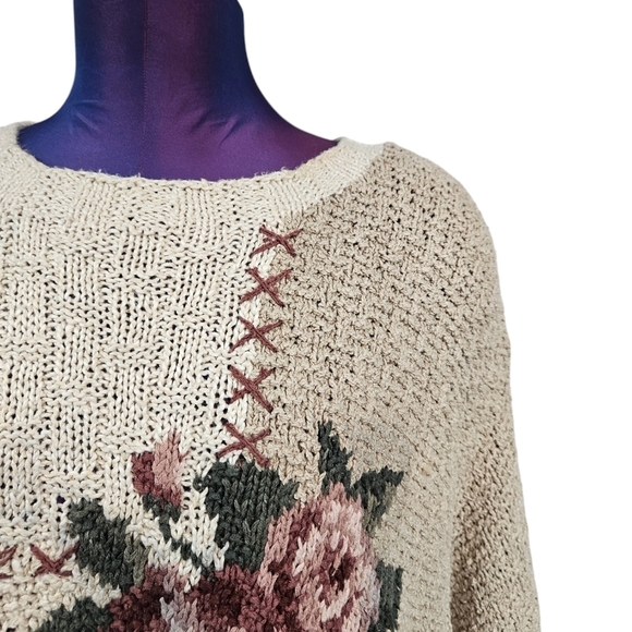 Jones New York Handknit Baggy Colorblock Floral Sweater Size‎ 2X Women's C53 - Picture 2 of 11